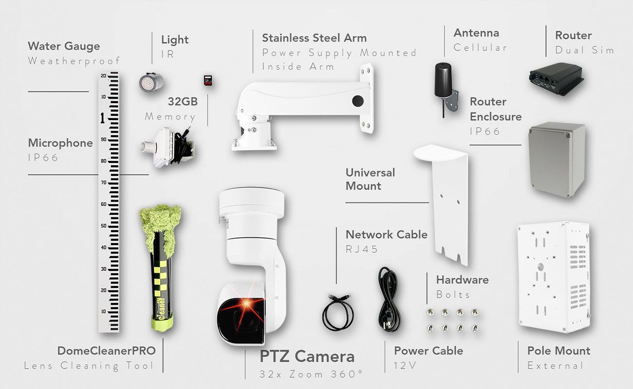 Flood Control LIVE PTZ Camera Hosting and Hardware Components for Water Management